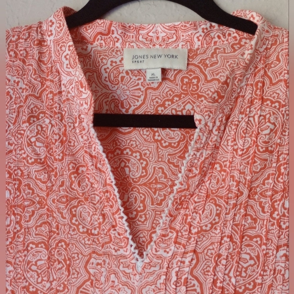 Jones New York Sleeveless Coral Patterned Women's Top Blouse Size XL